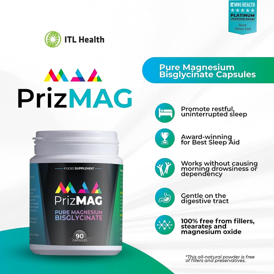 PrizMag Magnesium Bigylcinate 90 - Digestive Health & Sleep Support Formula