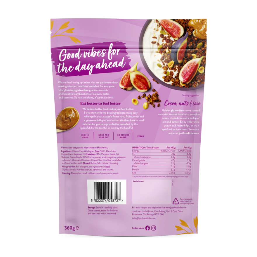 Just Live A Little Cocoa &Toasted Hazelnut Granola 360g