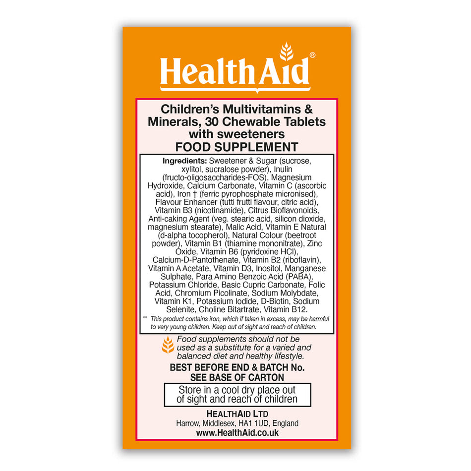 Health Aid Children's Multivitamin & Minerals 30 Chewable Tablets