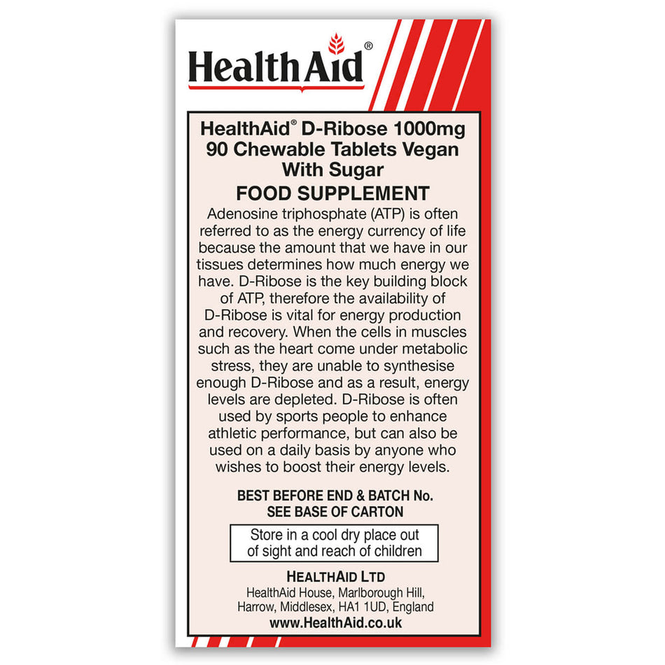 Health Aid D-Ribose 1000mg 90 Tablets