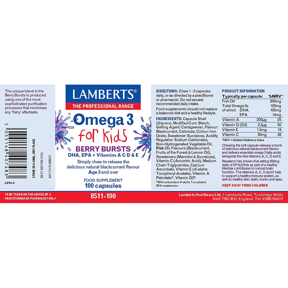 Lamberts Omega 3 for Kids Berry Burst 100 caps - MicroBio Health