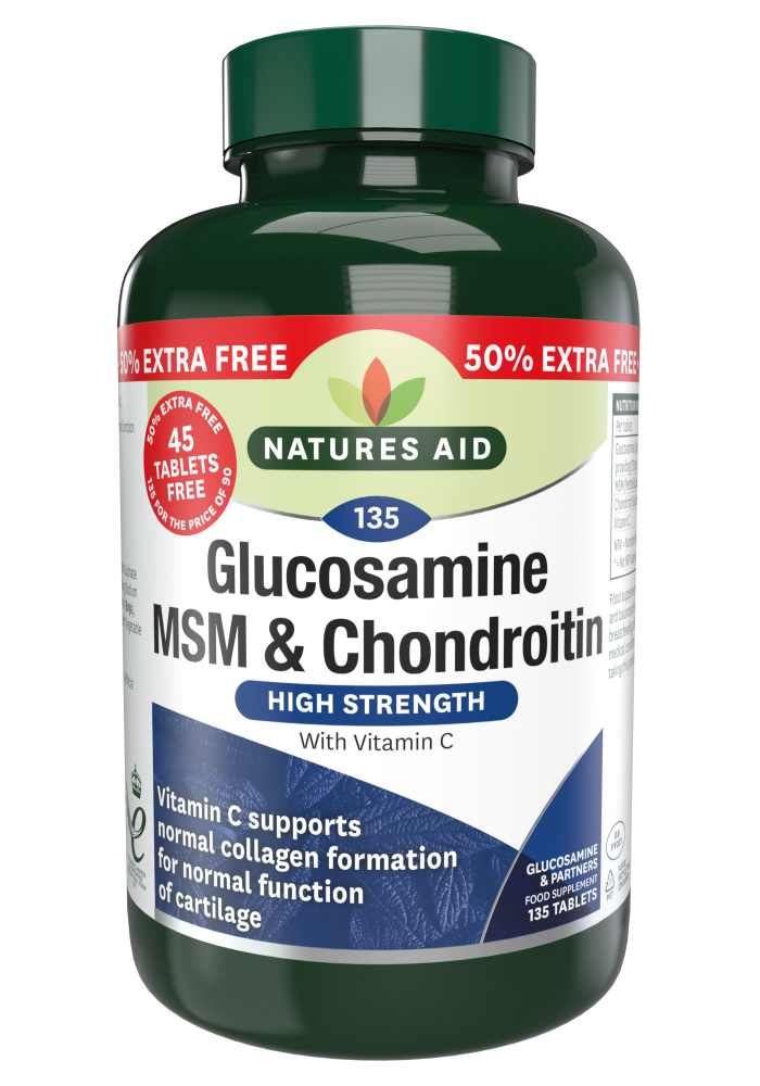 Natures Aid Glucosamine, MSM & Chondroitin with Vitamin C 90 Tablets + 45 Free