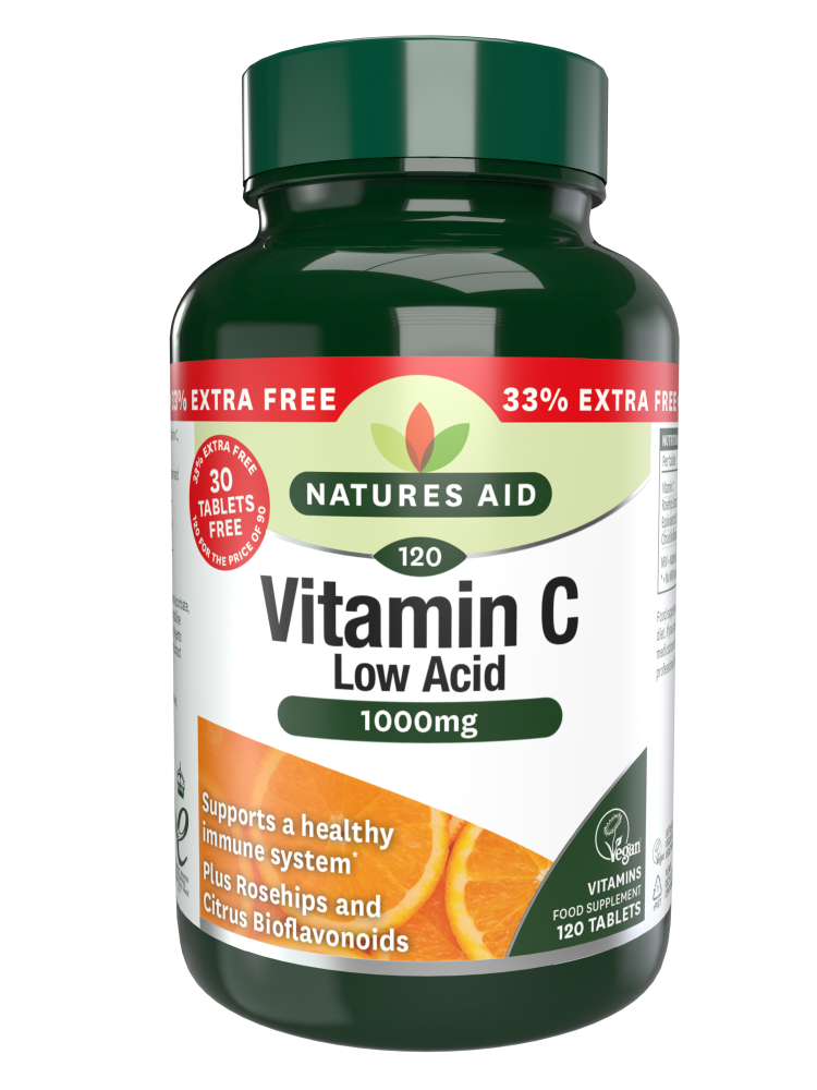 Natures Aid Vitamin C 1000mg Low Acid 90 Tablets - MicroBio Health